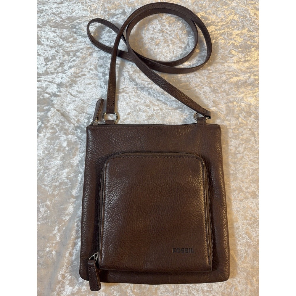 Fossil Women's Brown Leather Crossbody Bag Organizer Wallet Purse